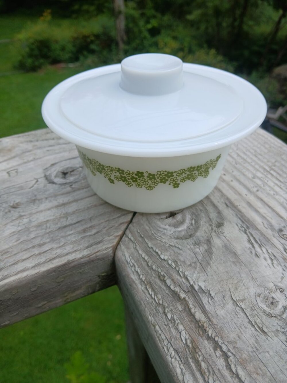 Vintage Pyrex Spring Blossom Green Crazy Daisy Butter Tub Dish Plastic Lid USA - Picture 13 of 17